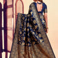 Rajwada Navy Blue Silk Blend Zari Work Saree For Women