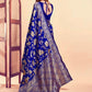 Rajwada Dark Blue Silk Blend Zari Work Saree For Women