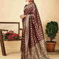 Rajwada Dark Maroon Silk Blend Zari Work Saree For Women