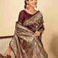 Rajwada Dark Maroon Silk Blend Zari Work Saree For Women