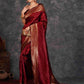 Rajwada Deep Maroon Silk Blend Zari Work Saree For Women