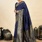 Rajwada Dark Blue Silk Blend Zari Work Saree For Women