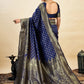 Rajwada Dark Blue Silk Blend Zari Work Saree For Women