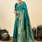 Rajwada Teal Green Silk Blend Zari Work Saree For Women