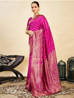 Rajwada Dark Pink Silk Blend Zari Work Saree For Women