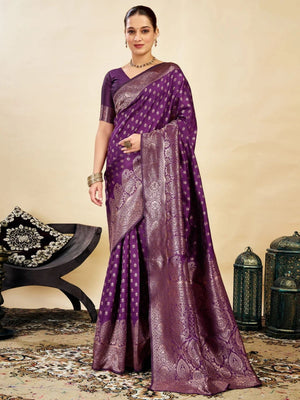 Rajwada Purple Silk Blend Zari Work Saree For Women