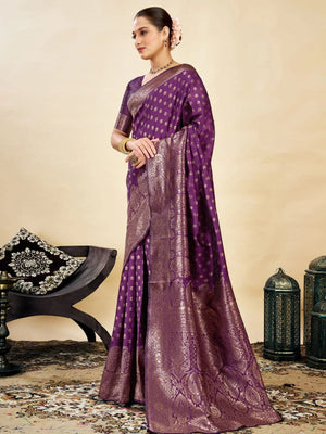Rajwada Purple Silk Blend Zari Work Saree For Women