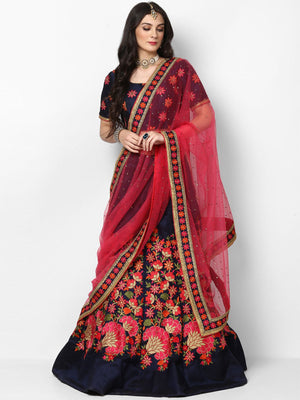 Rajwada Women Black And Pink Art Silk Semi Stitched Lehenga With Unstitched Blouse