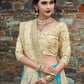 Rajwada Women Aqua Blue Art Silk Semi Stitched Lehenga With Unstitched Blouse