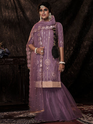 Rajwada Women Gorgeous Purple Soft Net Semi Stitched Kurta Set
