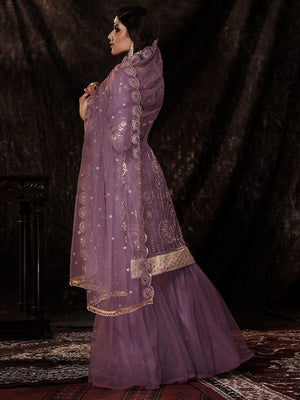 Rajwada Women Gorgeous Purple Soft Net Semi Stitched Kurta Set