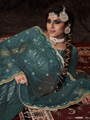 Rajwada Women Teal Designer Semi Stitched Kurta Set
