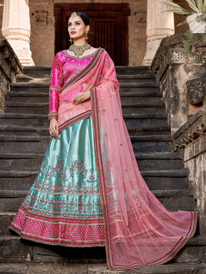 Rajwada Women Modern Semi Stitched Sea Green Lehenga Choli