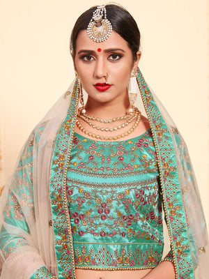 Rajwada Women Peach Elegant Semi Stitched Lehenga With Unstitched Blouse