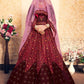 Rajwada Women Embroidered Modern Maroon Semi Stitched Lehenga With Unstitched Blouse