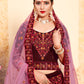 Rajwada Women Embroidered Modern Maroon Semi Stitched Lehenga With Unstitched Blouse