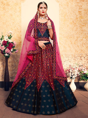 Rajwada Women Dark Blue Designer Semi Stitched Lehenga With Unstitched Blouse