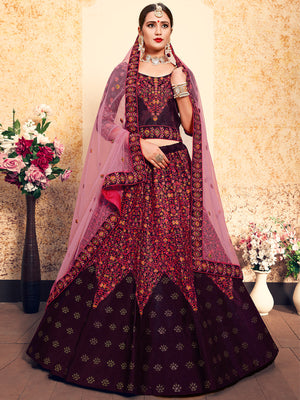 Rajwada Women Brown Classy Semi Stitched Lehenga With Unstitched Blouse