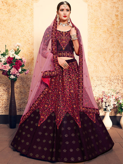 Rajwada Women Brown Classy Semi Stitched Lehenga With Unstitched Blouse