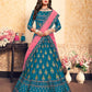 Rajwada Women Semi Stitched Teal Embroidered Semi Stitched Lehenga With Unstitched Blouse