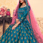 Rajwada Women Semi Stitched Teal Embroidered Semi Stitched Lehenga With Unstitched Blouse