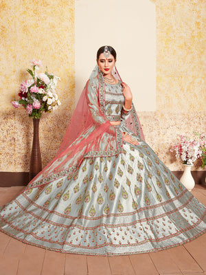 Rajwada Women Grey Designer Semi Stitched Lehenga With Unstitched Blouse