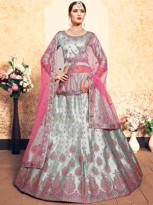 Rajwada Women Grey Designer Semi Stitched Lehenga With Unstitched Blouse