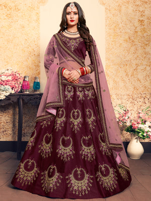 Rajwada Women Soft Net Maroon Semi Stitched Lehenga With Unstitched Blouse