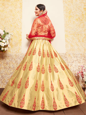 Rajwada Women Beige Stunning Semi Stitched Lehenga With Unstitched Blouse