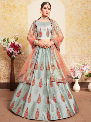 Rajwada Women Grey Designer Semi Stitched Lehenga With Unstitched Blouse