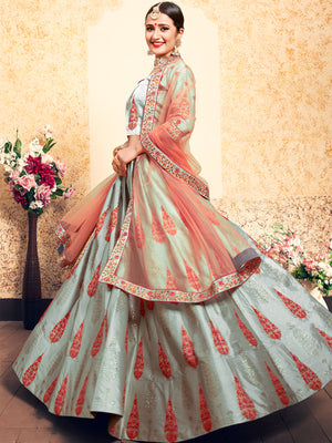 Rajwada Women Grey Designer Semi Stitched Lehenga With Unstitched Blouse