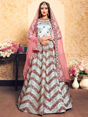 Rajwada Women Grey Designer Semi Stitched Lehenga With Unstitched Blouse