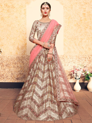 Rajwada Women Brown Classy Semi Stitched Lehenga With Unstitched Blouse