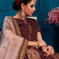 Rajwada Women Brown Designer Satin Semi Stitched Lehenga With Unstitched Blouse