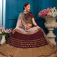 Rajwada Women Brown Sparkling Sequins Semi Stitched Lehenga With Unstitched Blouse