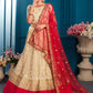 Rajwada Women Beige Designer Semi Stitched Lehenga With Unstitched Blouse
