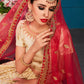 Rajwada Women Beige Designer Semi Stitched Lehenga With Unstitched Blouse