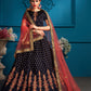 Rajwada Women Dark Blue Sequins Semi Stitched Lehenga With Unstitched Blouse