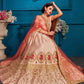 Rajwada Women Peach Resham,Zari,Stone,Gilter Sequins Semi Stitched Lehenga With Unstitched Blouse
