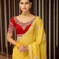 Rajwada Women Yellow Organza Embroidered Saree With Unstitched Blouse