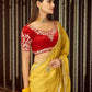 Rajwada Women Yellow Organza Embroidered Saree With Unstitched Blouse