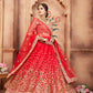 Rajwada Red Embroidered Soft Net Semi Stitched Lehenga With Blouse For Women