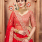 Rajwada Red Embroidered Soft Net Semi Stitched Lehenga With Blouse For Women