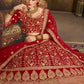 Rajwada Women Red Elegant Semi Stitched Lehenga With Unstitched Blouse