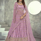 Rajwada Mauve Embroidered Soft Net Semi Stitched Lehenga With Blouse For Women