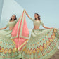 Rajwada Women Sea Green Georgette Embroidered Semi Stitched Lehenga With Unstitched Blouse