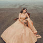 Rajwada Women Peach Organza Embroidered Semi Stitched Lehenga With Unstitched Blouse