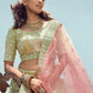 Rajwada Women Green Organza Embroidered Semi Stitched Lehenga With Unstitched Blouse
