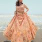 Rajwada Women Peach Embroidered Georgette Semi Stitched Lehenga With Unstitched Blouse