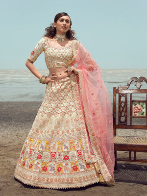 Rajwada Women Apricot Georgette Semi Stitched Lehenga With Unstitched Blouse